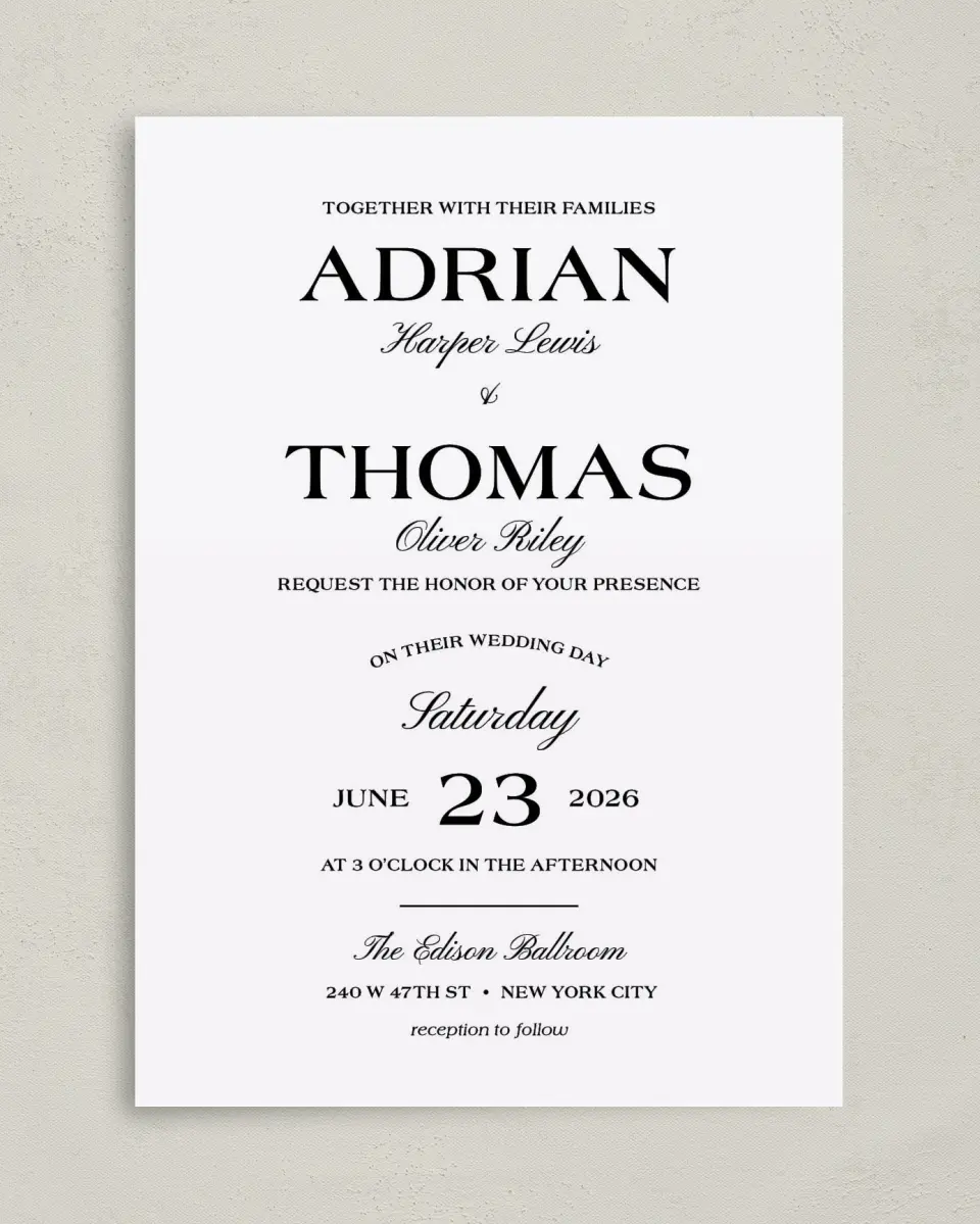 This is a 5" x 7" Classic Wedding Invitation called Formal Statement printed in full color on Premium Smooth paper