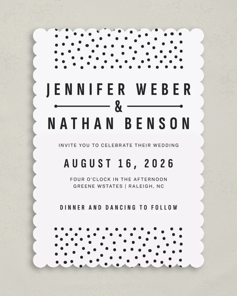 This is a 5" x 7" Classic Wedding Invitation called Pop of Dots printed in full color on Premium Smooth paper