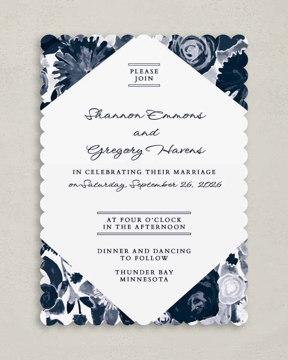 This is a 5" x 7" Classic Wedding Invitation called Geo Floral printed in full color on Premium Smooth paper