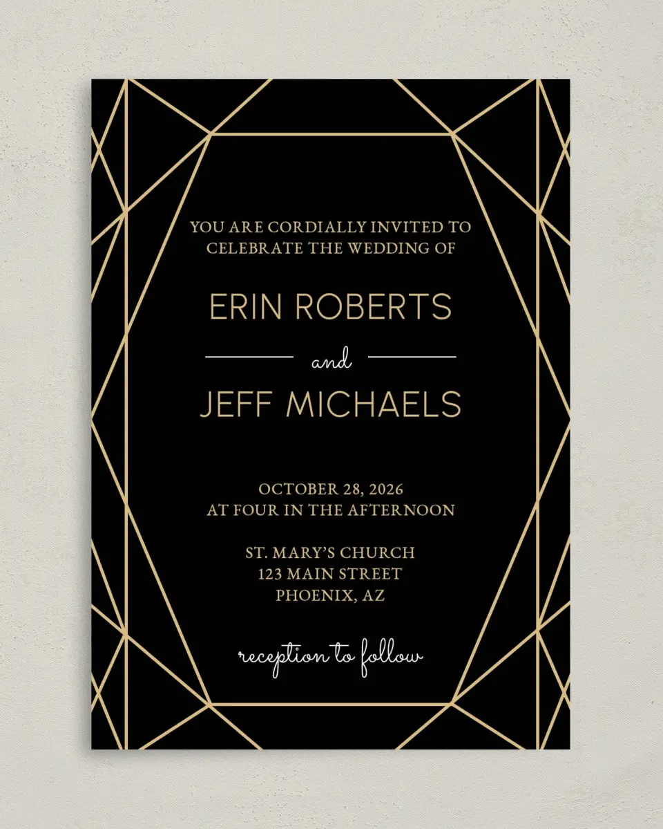 This is a 5" x 7" Classic Wedding Invitation called Luxe Gem printed in full color on Premium Smooth paper