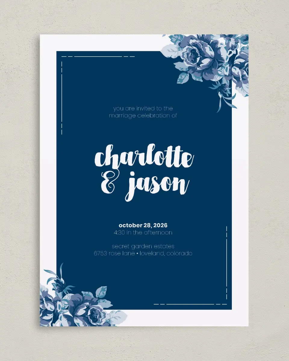 This is a 5" x 7" Classic Wedding Invitation called Winsome Bouquet printed in full color on Premium Smooth paper