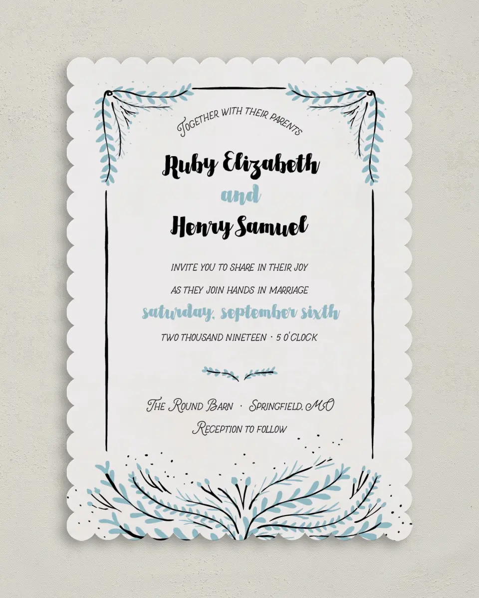 This is a 5" x 7" Classic Wedding Invitation called Sweet Sentiment printed in full color on Premium Smooth paper