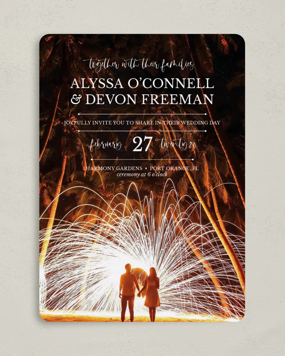This is a 5" x 7" Rounded Wedding Invitation called True Fairytale printed in full color on Premium Smooth paper