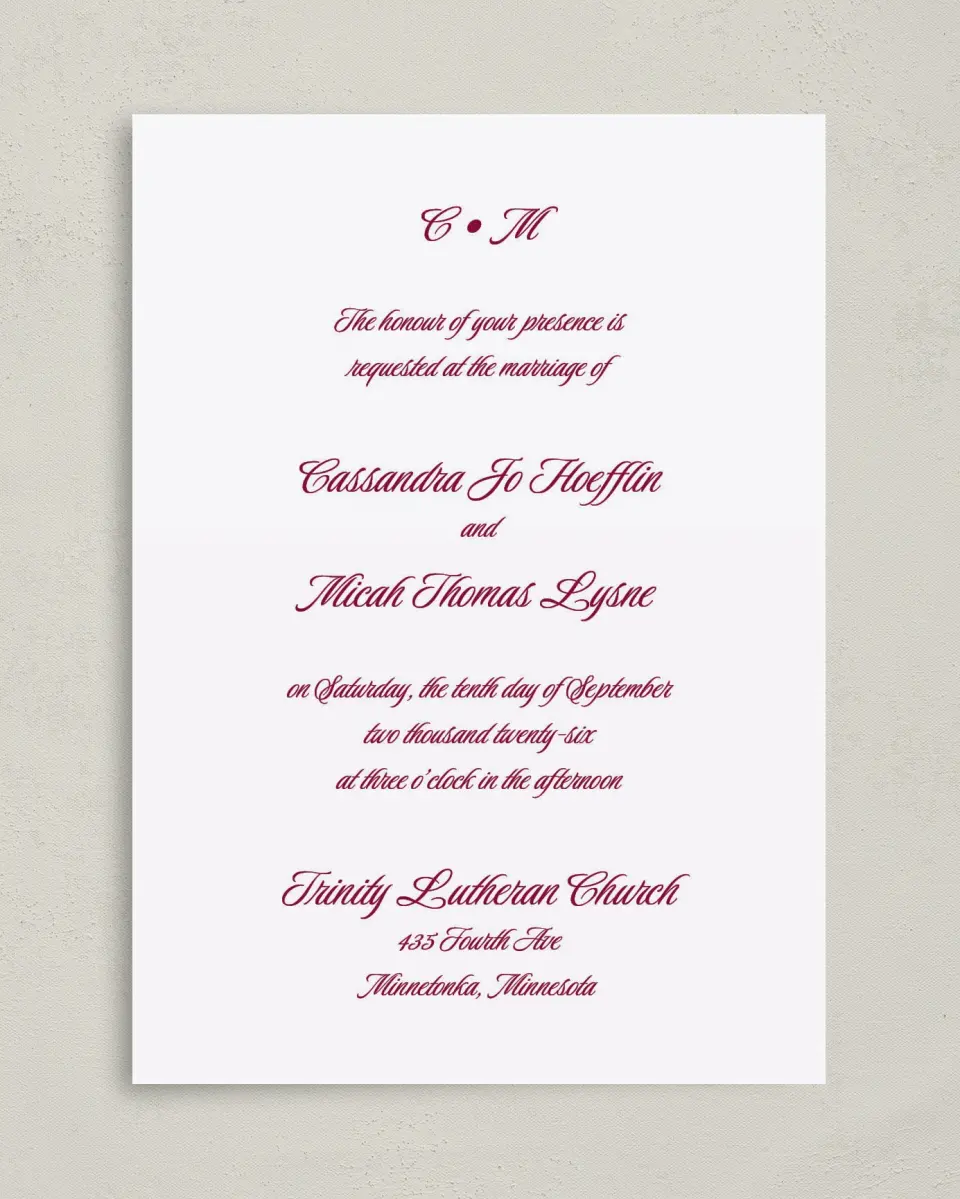 This is a 5" x 7" Classic Wedding Invitation called Refined Union printed in full color on Premium Smooth paper