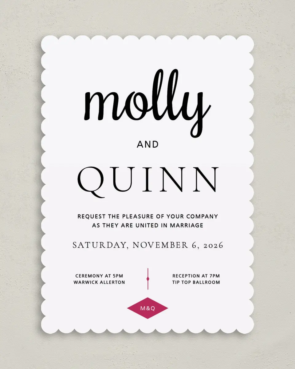 This is a 5" x 7" Classic Wedding Invitation called Darling Type printed in full color on Premium Smooth paper