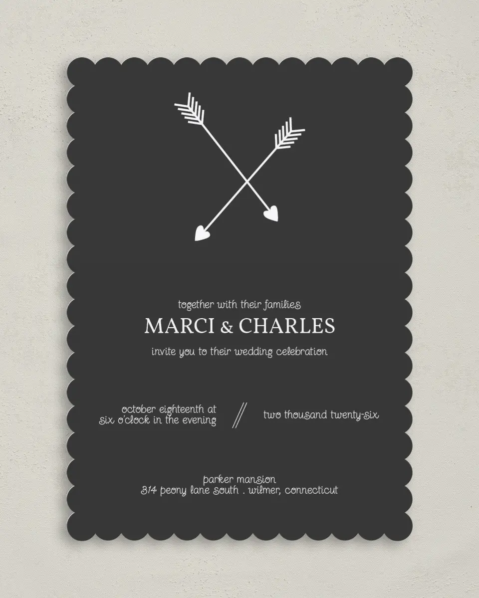 This is a 5" x 7" Classic Wedding Invitation called Cross My Heart printed in full color on Premium Smooth paper