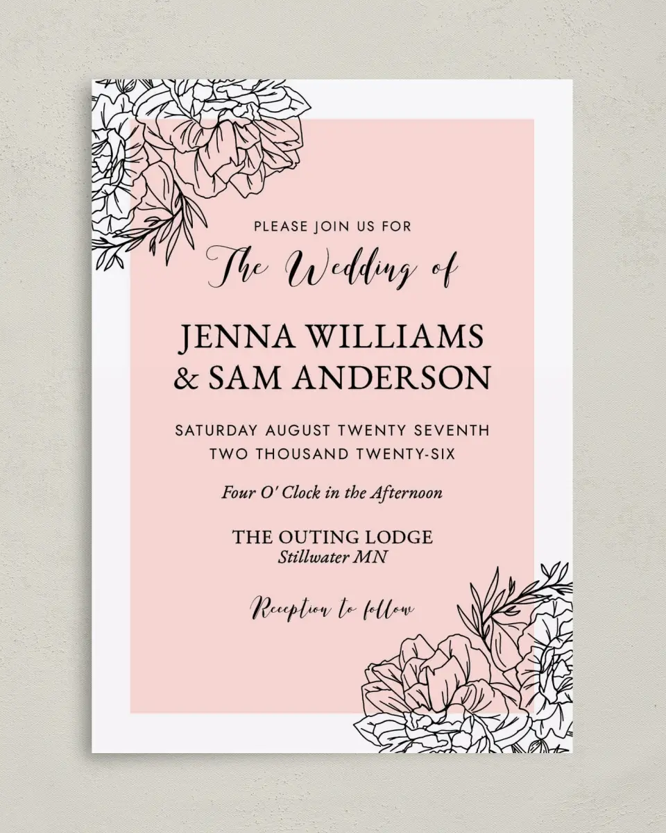 This is a 5" x 7" Classic Wedding Invitation called Love's Whisper printed in full color on Premium Smooth paper