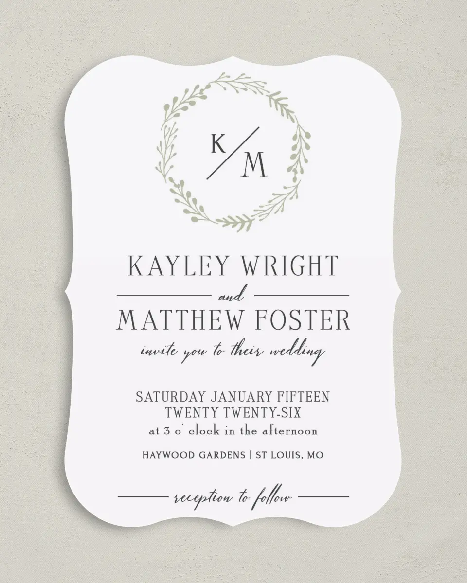 This is a 5" x 7" Bracket Wedding Invitation called Enchanting Crown printed in full color on Premium Smooth paper