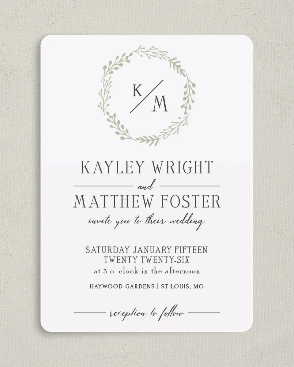 This is a 5" x 7" Rounded Wedding Invitation called Enchanting Crown printed in full color on Premium Smooth paper