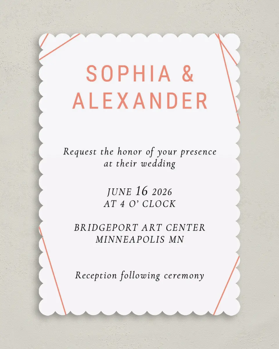 This is a 5" x 7" Classic Wedding Invitation called Starcrossed Love printed in full color on Premium Smooth paper