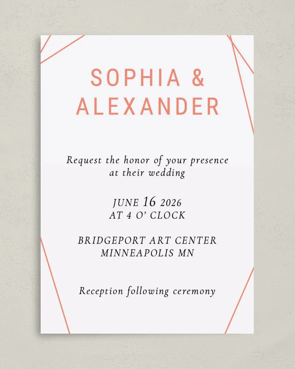 This is a 5" x 7" Classic Wedding Invitation called Starcrossed Love printed in full color with Gold foil on Luxe Satin (coated) paper