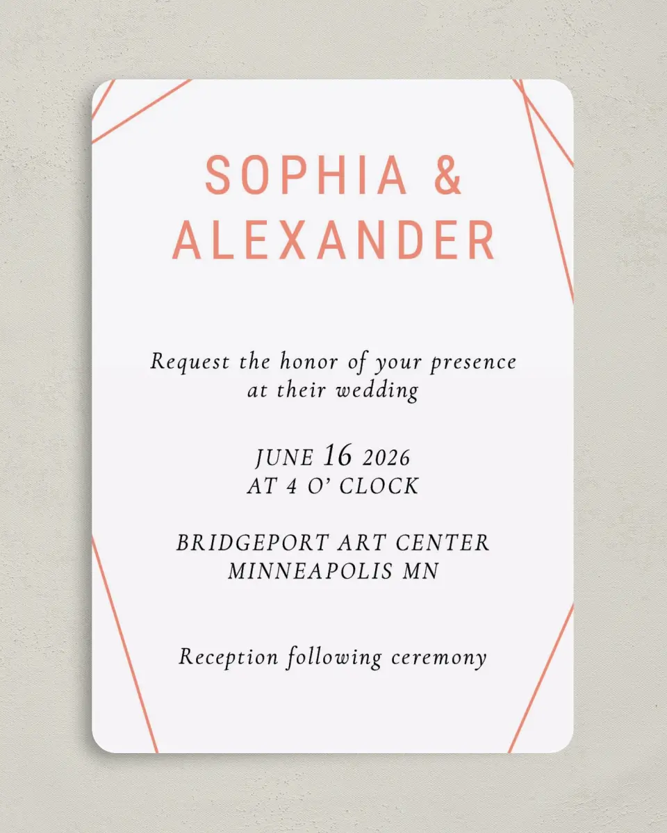 This is a 5" x 7" Rounded Wedding Invitation called Starcrossed Love printed in full color on Premium Smooth paper