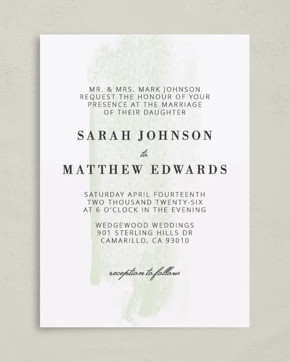 This is a 5" x 7" Classic Wedding Invitation called Tranquil Twinkle printed in full color on Premium Smooth paper