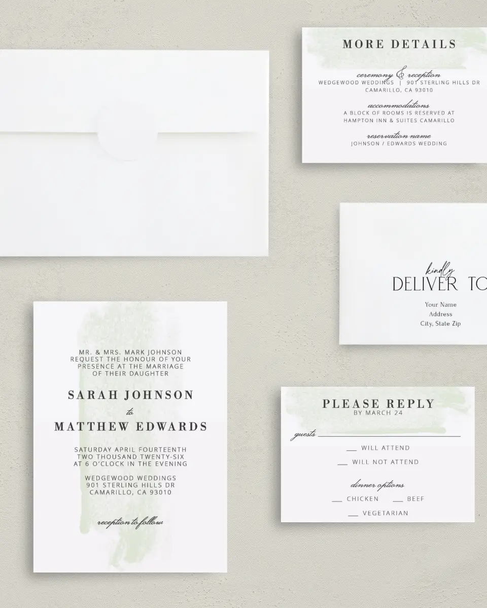 This is a 5" x 7" Classic Wedding Invitation called Tranquil Twinkle printed in full color on Premium Smooth paper