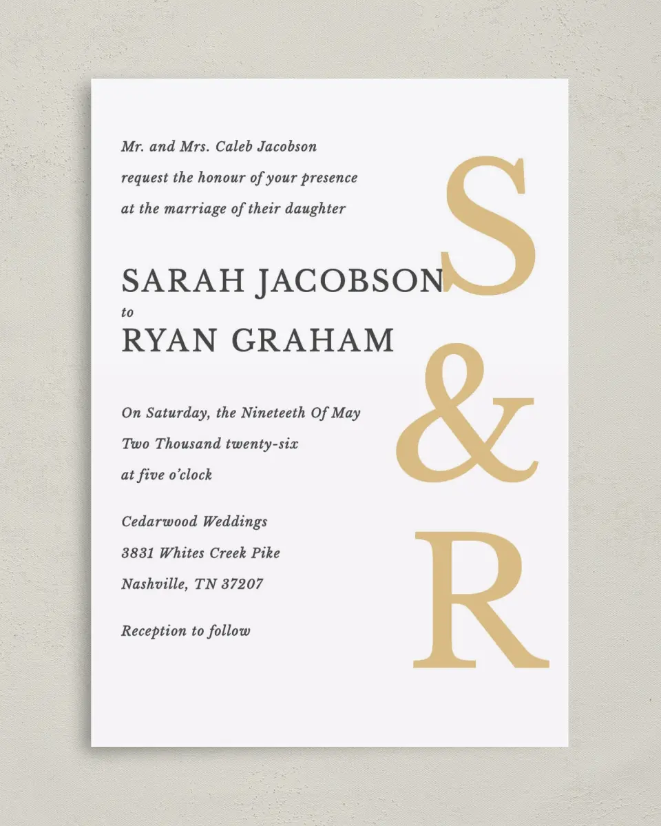This is a 5" x 7" Classic Wedding Invitation called Sweet Sophisticate printed in full color on Premium Smooth paper