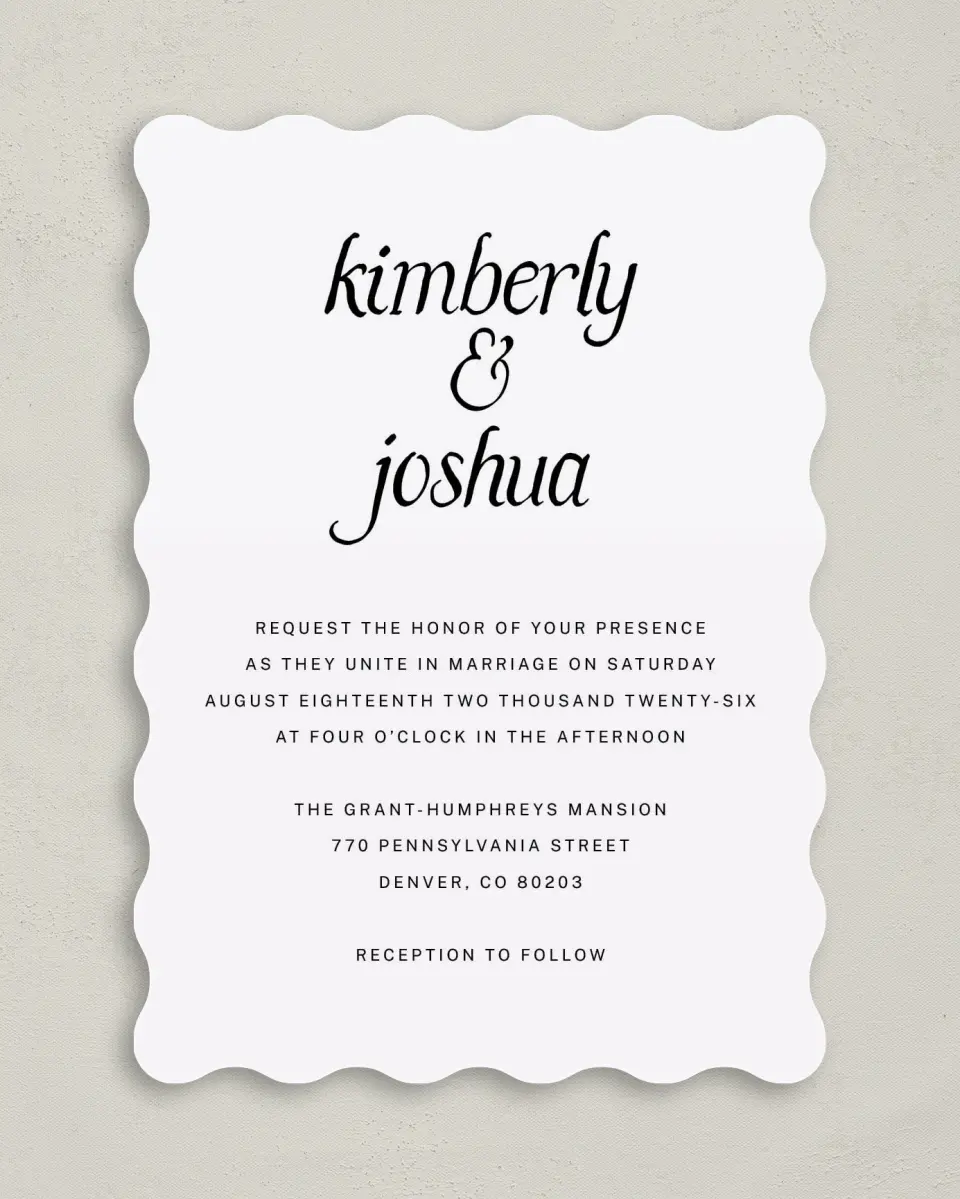 This is a 5" x 7" Wavy Wedding Invitation called Simply Sprinkled printed in full color on Premium Smooth paper