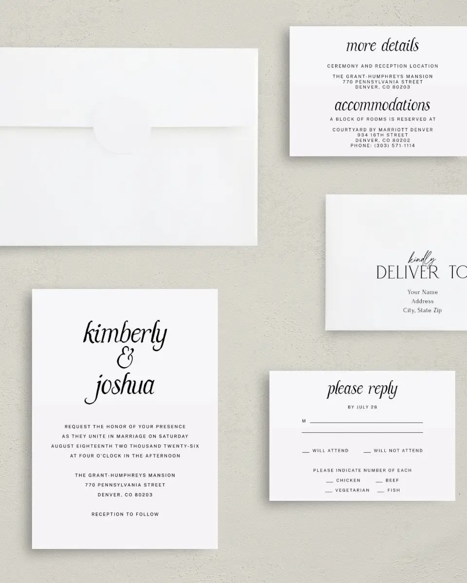 This is a 5" x 7" Classic Wedding Invitation called Simply Sprinkled printed in full color with Gold foil on Luxe Satin (coated) paper