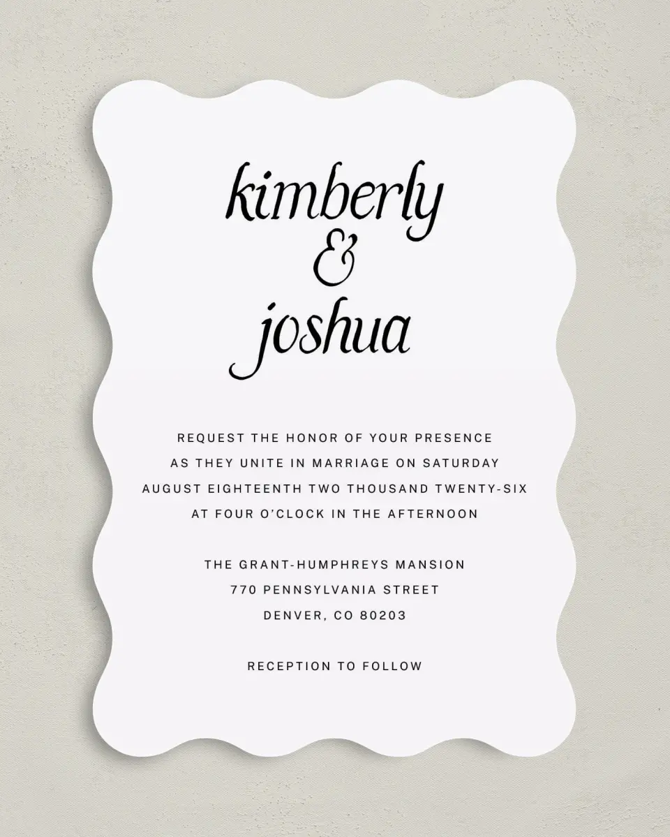 This is a 5" x 7" Wavy Wedding Invitation called Simply Sprinkled printed in full color on Premium Smooth paper