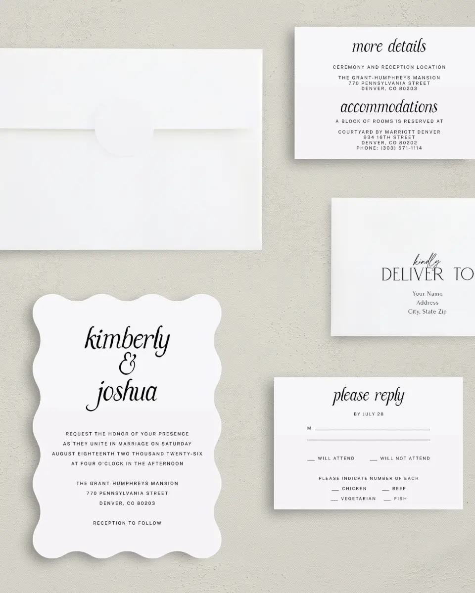 This is a 5" x 7" Wavy Wedding Invitation called Simply Sprinkled printed in full color on Premium Smooth paper