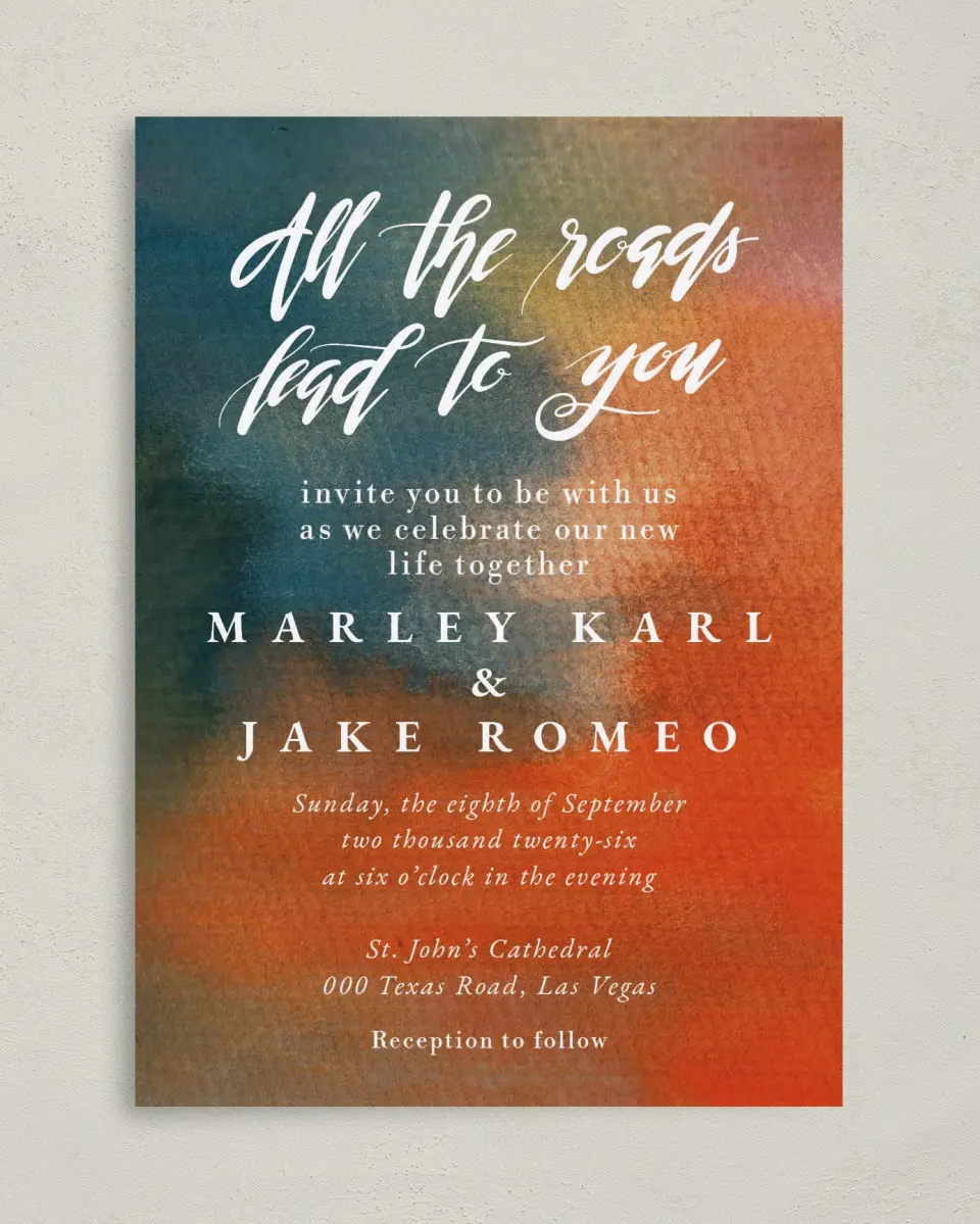 This is a 5" x 7" Classic Wedding Invitation called Inked Elegance printed in full color on Premium Smooth paper