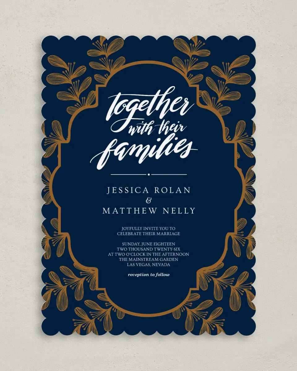 This is a 5" x 7" Classic Wedding Invitation called Midnight Shimmer printed in full color on Premium Smooth paper