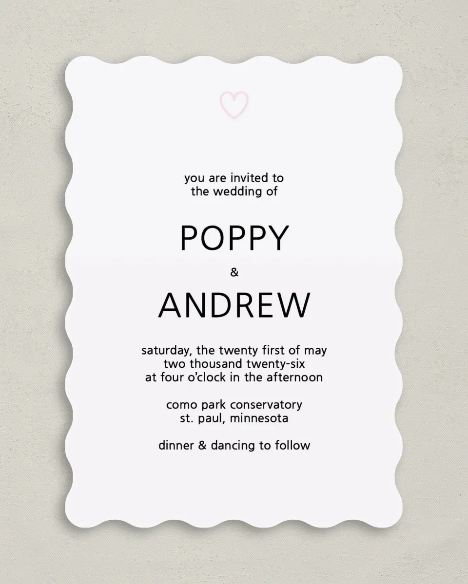 This is a 5" x 7" Wavy Wedding Invitation called Delightful Stripes printed in full color on Premium Smooth paper
