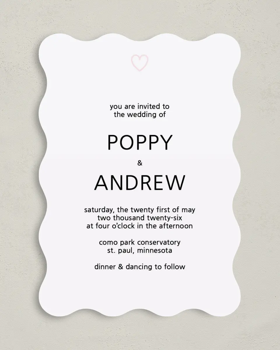 This is a 5" x 7" Wavy Wedding Invitation called Delightful Stripes printed in full color on Premium Smooth paper