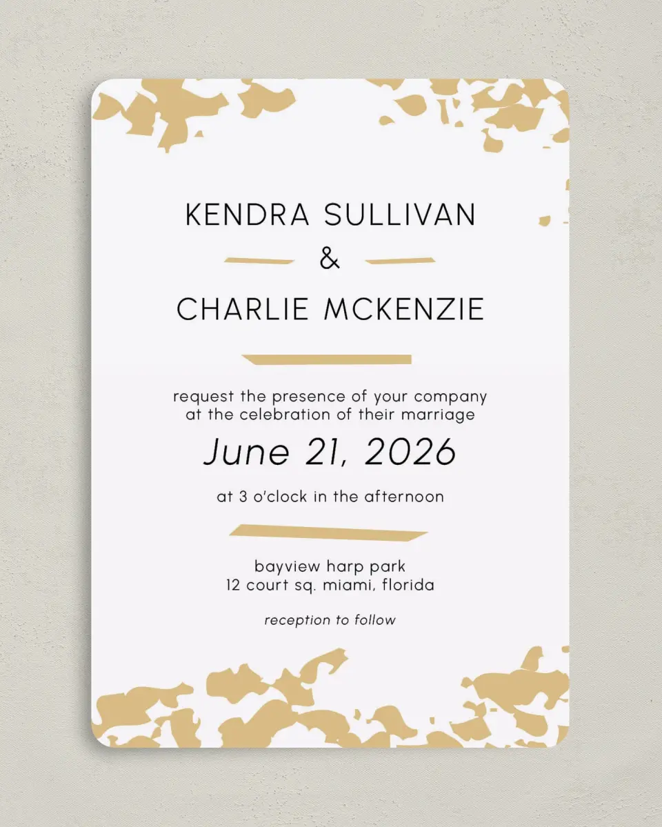 This is a 5" x 7" Rounded Wedding Invitation called Inkblot Shine printed in full color on Premium Smooth paper