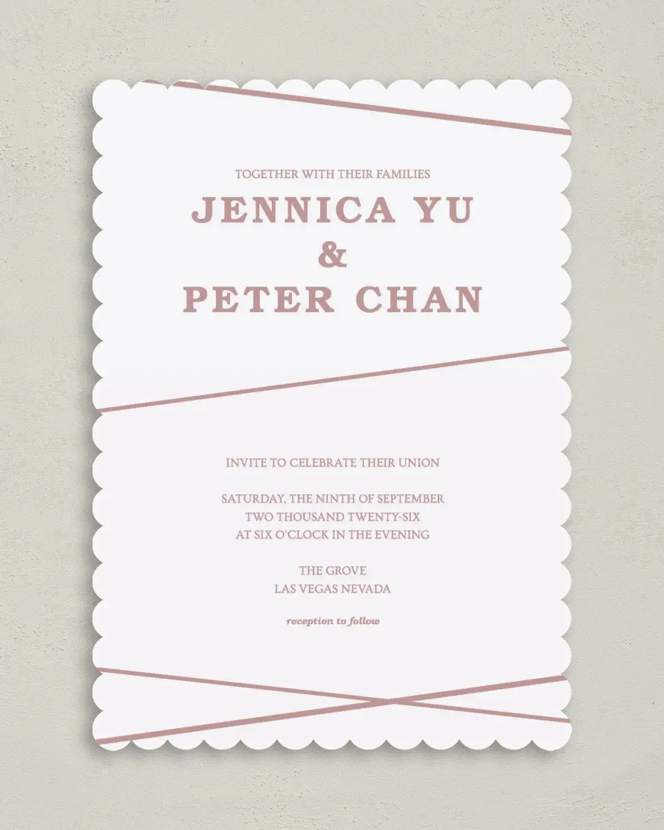 This is a 5" x 7" Classic Wedding Invitation called Gilded Affair printed in full color on Premium Smooth paper