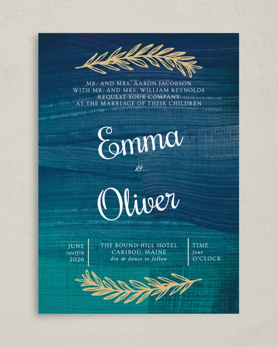 This is a 5" x 7" Classic Wedding Invitation called Shining Vines printed in full color on Premium Smooth paper