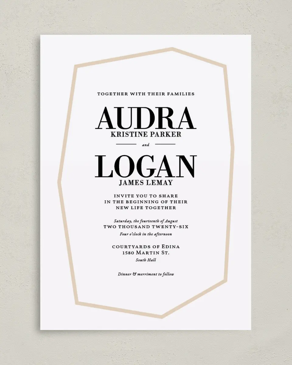 This is a 5" x 7" Classic Wedding Invitation called Shining Facets printed in full color on Premium Smooth paper