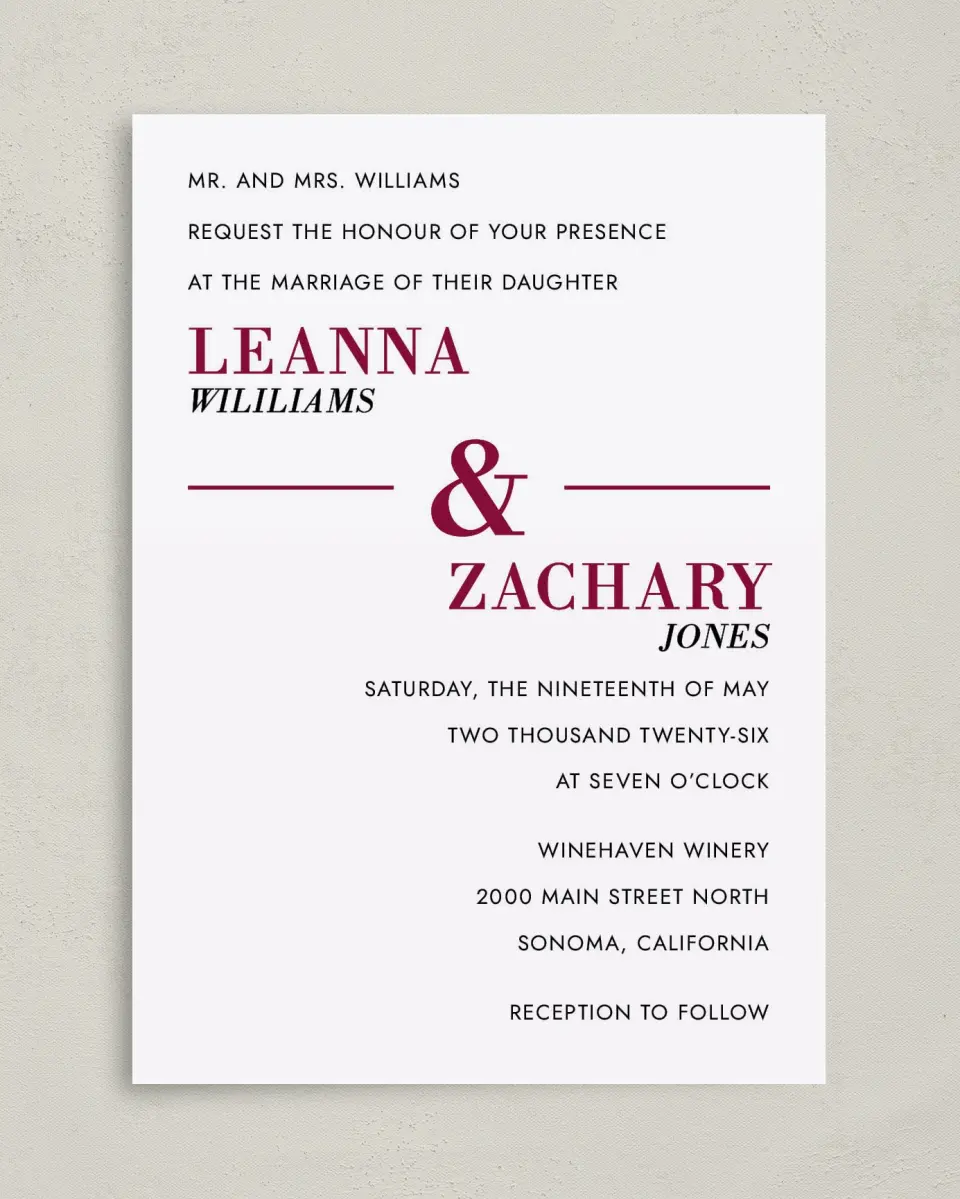 This is a 5" x 7" Classic Wedding Invitation called Joyful Shimmer printed in full color with Gold foil on Luxe Satin (coated) paper