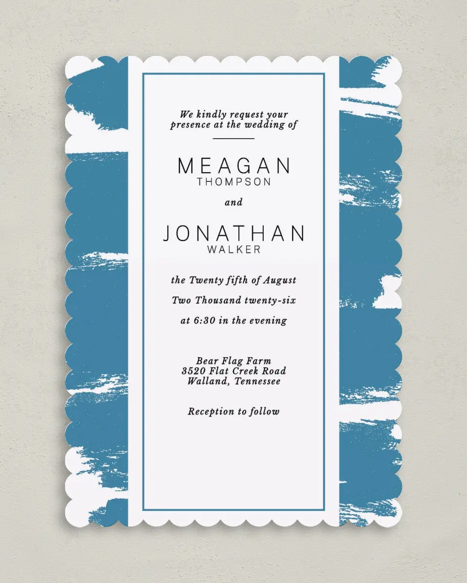 This is a 5" x 7" Classic Wedding Invitation called Modern Brush printed in full color on Premium Smooth paper