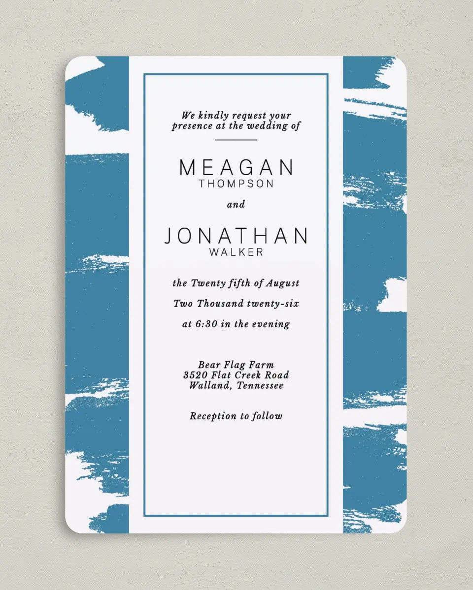 This is a 5" x 7" Rounded Wedding Invitation called Modern Brush printed in full color on Premium Smooth paper