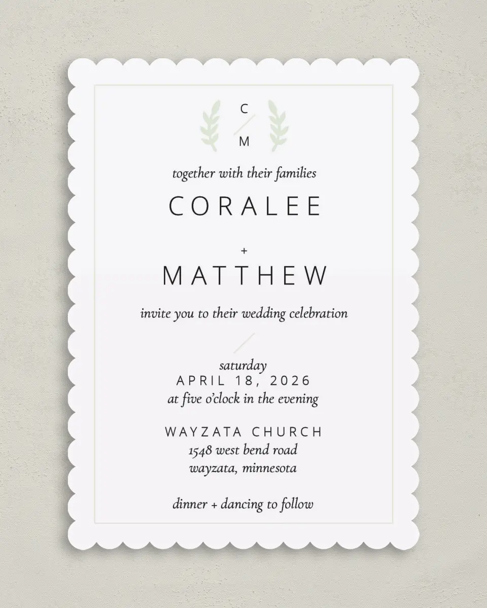 This is a 5" x 7" Classic Wedding Invitation called Sweet Sprigs printed in full color on Premium Smooth paper