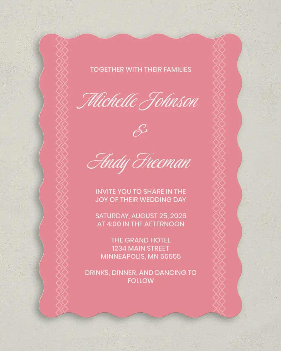 This is a 5" x 7" Wavy Wedding Invitation called Shades of Love printed in full color on Premium Smooth paper
