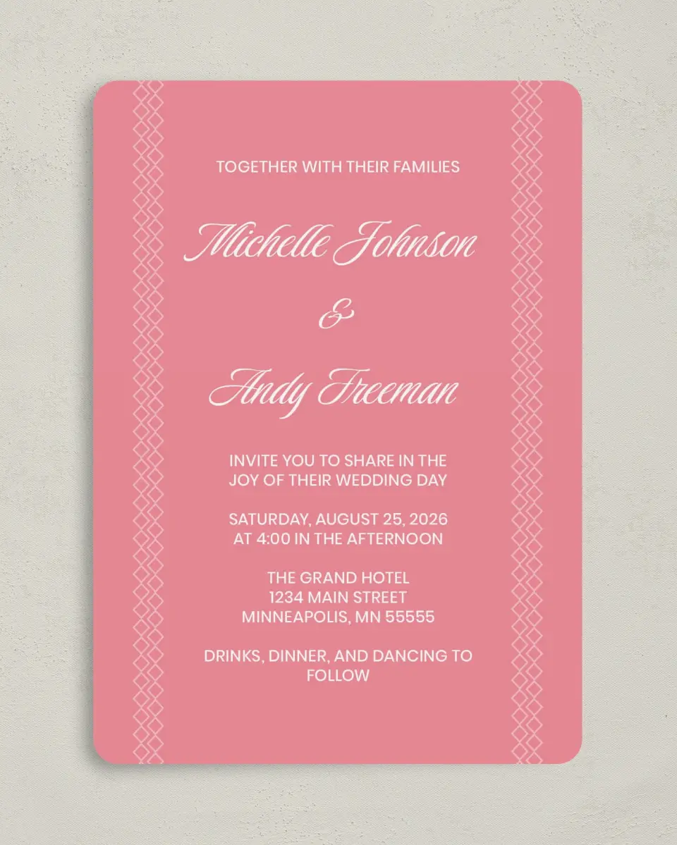 This is a 5" x 7" Rounded Wedding Invitation called Shades of Love printed in full color on Premium Smooth paper