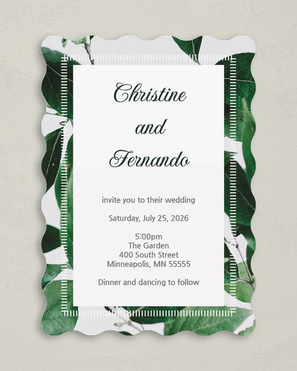 This is a 5" x 7" Wavy Wedding Invitation called Love Grows printed in full color on Premium Smooth paper