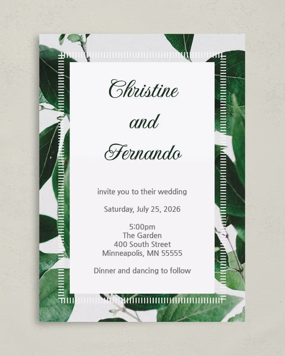 This is a 5" x 7" Classic Wedding Invitation called Love Grows printed in full color with Gold foil on Luxe Satin (coated) paper