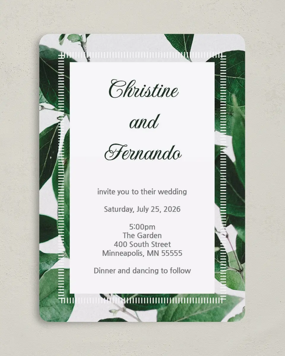 This is a 5" x 7" Rounded Wedding Invitation called Love Grows printed in full color on Premium Smooth paper