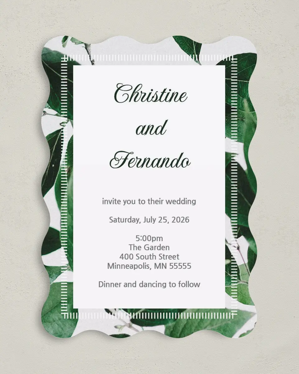 This is a 5" x 7" Wavy Wedding Invitation called Love Grows printed in full color on Premium Smooth paper