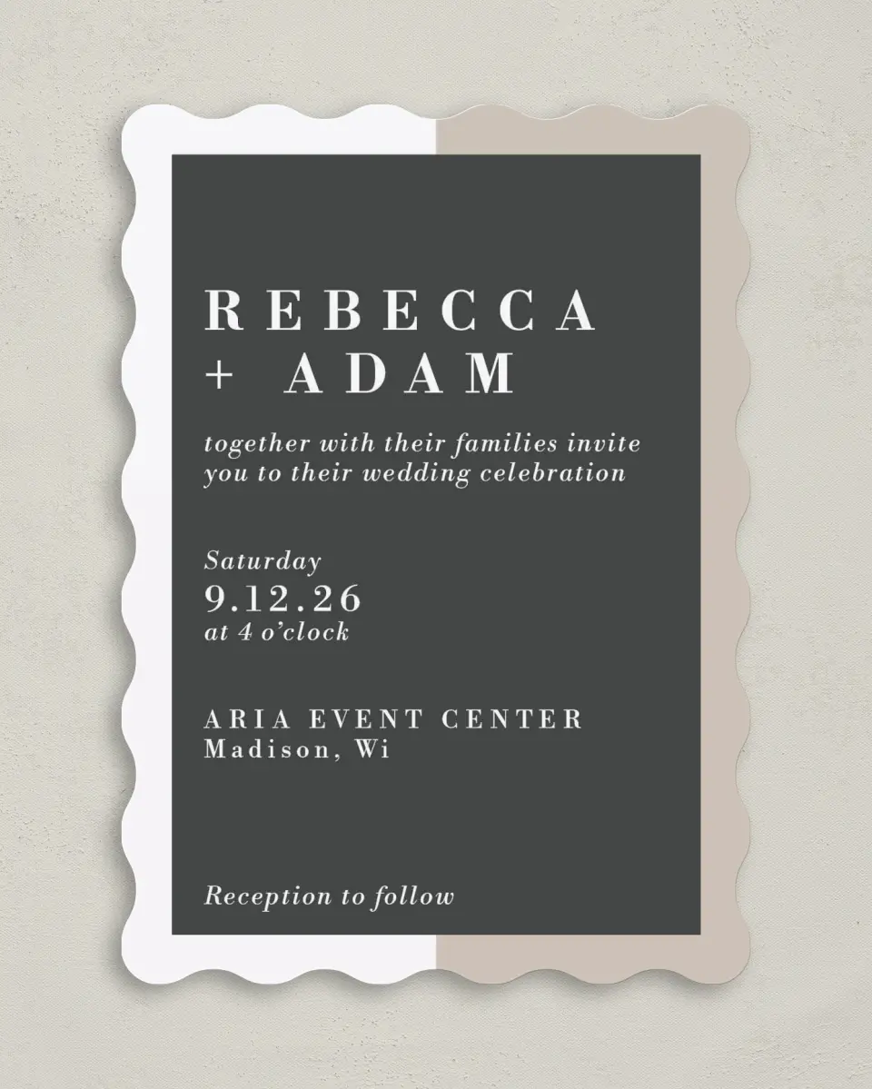 This is a 5" x 7" Wavy Wedding Invitation called Merging Love printed in full color on Premium Smooth paper
