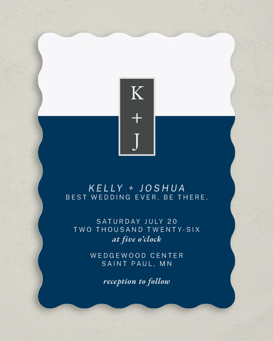 This is a 5" x 7" Wavy Wedding Invitation called Best Wedding Ever printed in full color on Premium Smooth paper