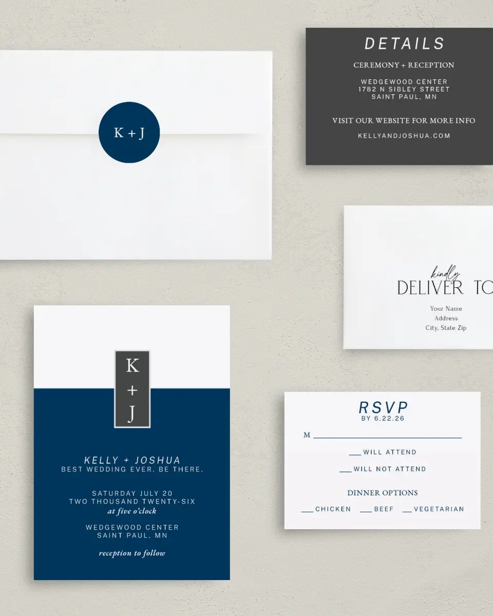 This is a 5" x 7" Classic Wedding Invitation called Best Wedding Ever printed in full color with Gold foil on Luxe Satin (coated) paper