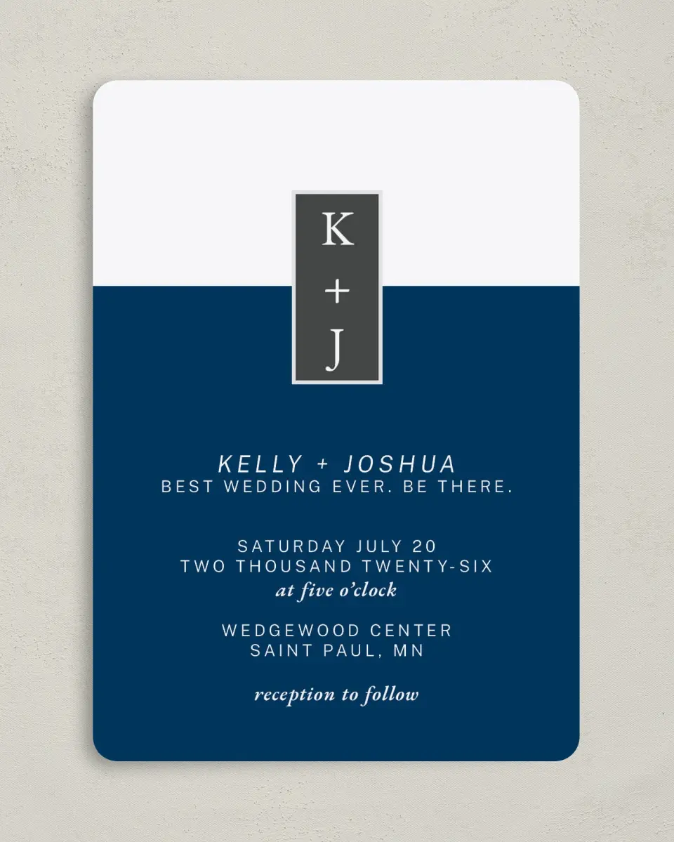 This is a 5" x 7" Rounded Wedding Invitation called Best Wedding Ever printed in full color on Premium Smooth paper