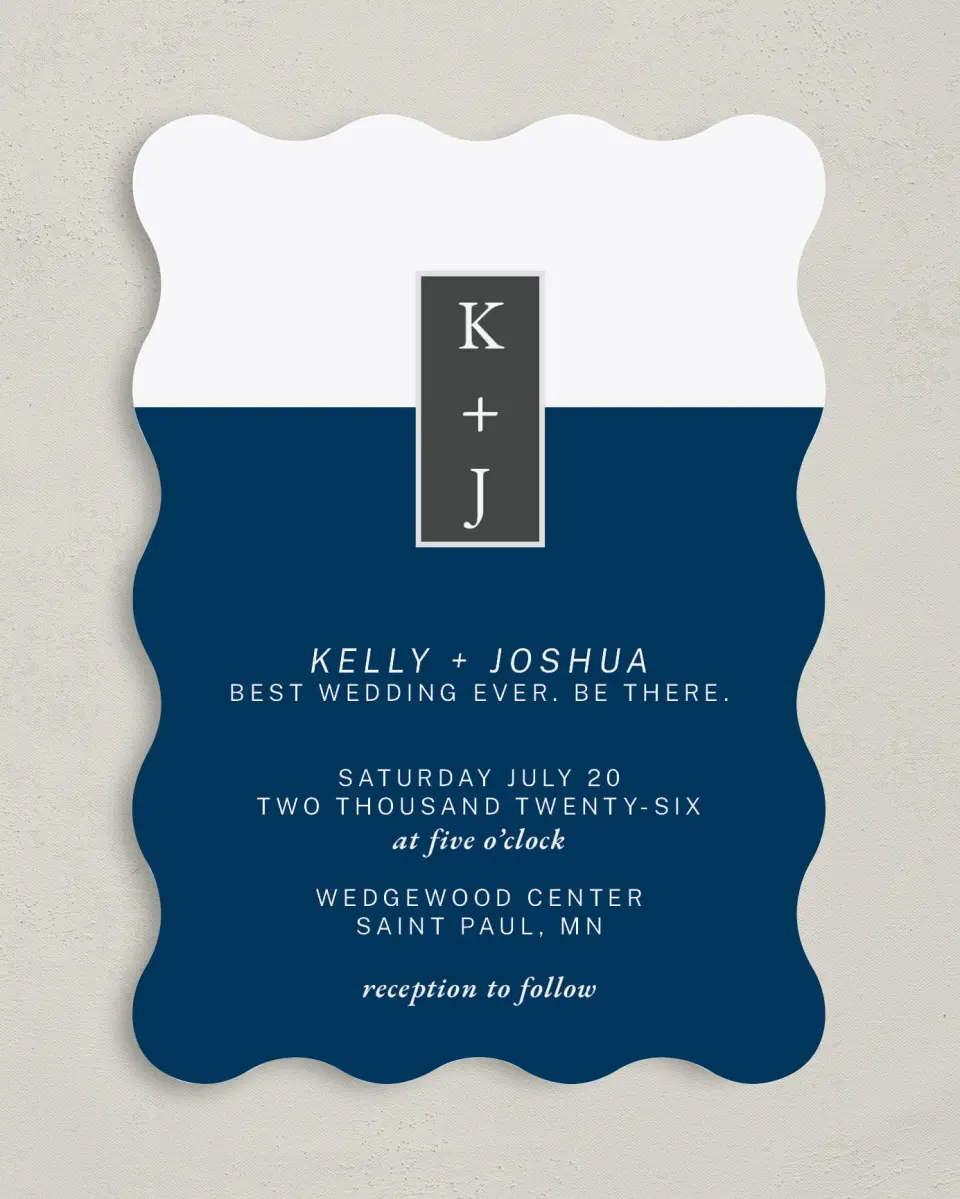 This is a 5" x 7" Wavy Wedding Invitation called Best Wedding Ever printed in full color on Premium Smooth paper