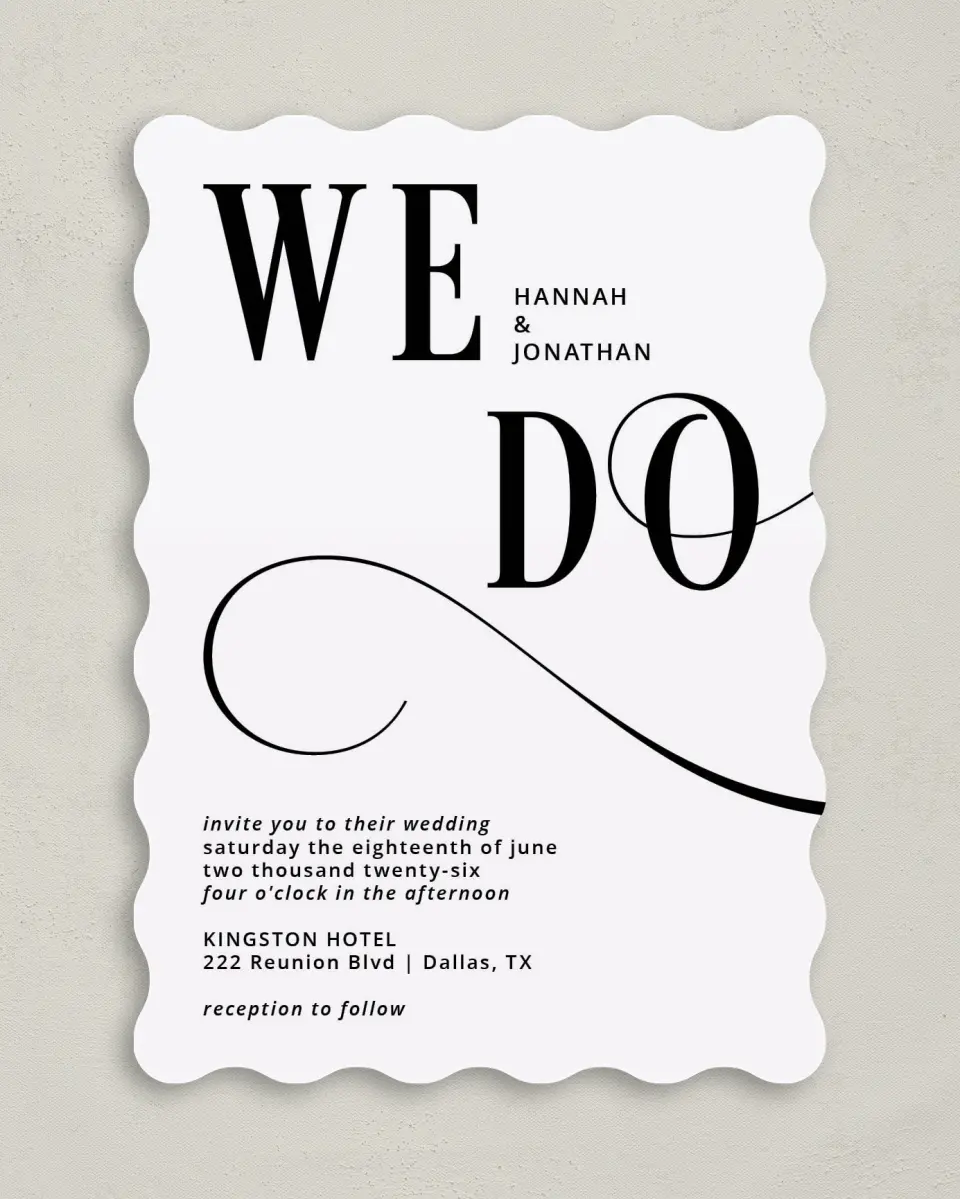 This is a 5" x 7" Wavy Wedding Invitation called Love Infinity printed in full color on Premium Smooth paper
