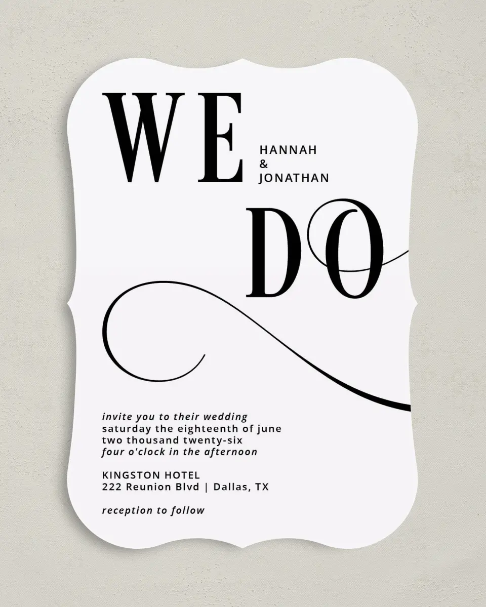 This is a 5" x 7" Bracket Wedding Invitation called Love Infinity printed in full color on Premium Smooth paper