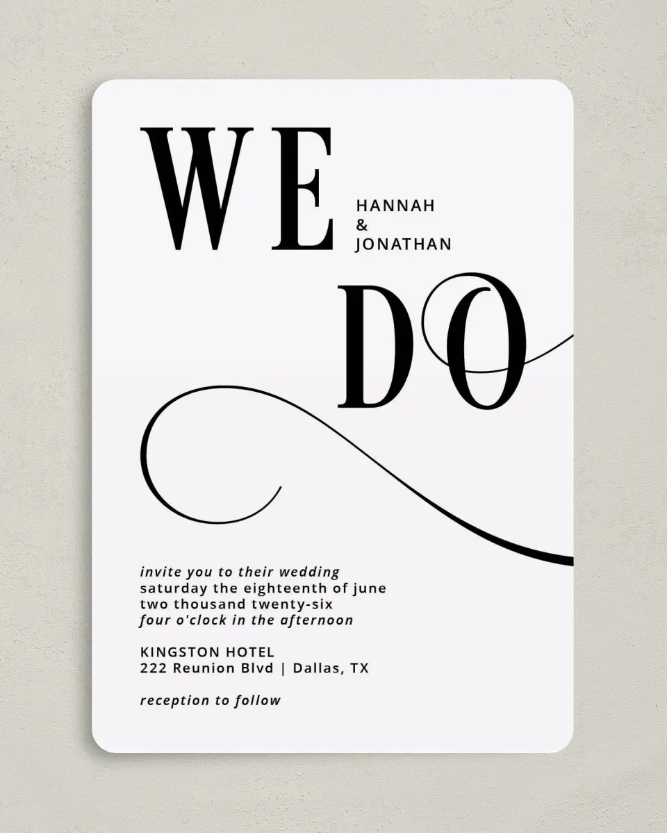 This is a 5" x 7" Rounded Wedding Invitation called Love Infinity printed in full color on Premium Smooth paper