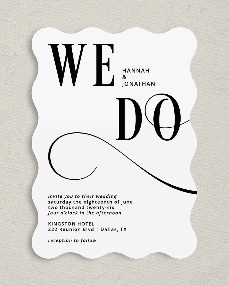This is a 5" x 7" Wavy Wedding Invitation called Love Infinity printed in full color on Premium Smooth paper
